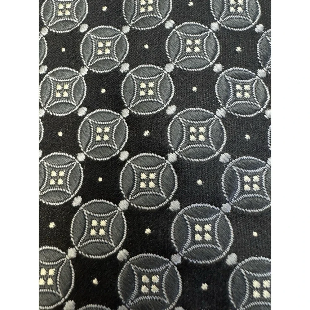 INE BEHAR BLACK GREY Neck Tie Medallion‎ Silk Neck Tie Hand Tailored EXC